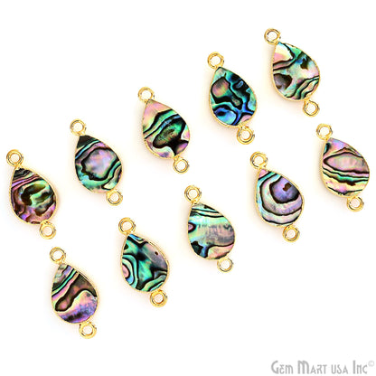 Abalone 10x14mm Pears Gold Electroplated Double Bail Gemstone Connector