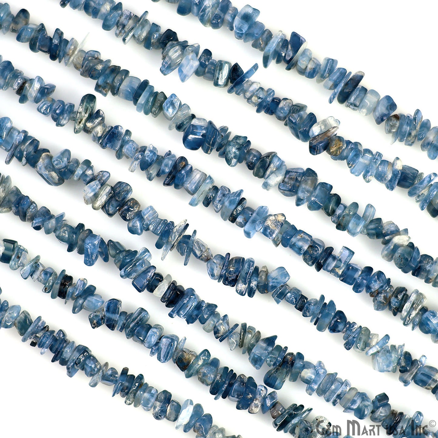 Kyanite Chip Beads, 34 Inch, Natural Chip Strands, Drilled Strung Nugget Beads, 3-7mm, Polished, GemMartUSA (CHKY-70001)