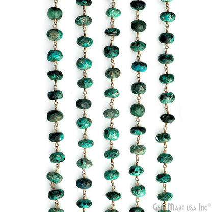 Chrysocolla Faceted 8-9mm Gold Plated Beaded Wire Wrapped Rosary Chain