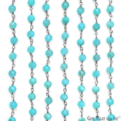 Amazonite Jade Beads 5mm Silver Plated Wire Wrapped Rosary Chain