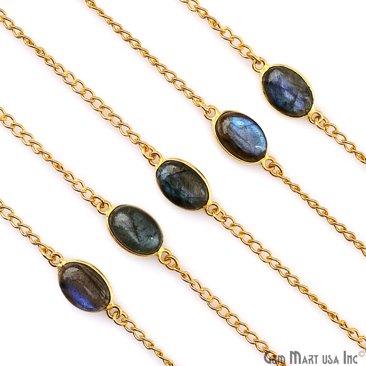 Labradorite 8x12mm Oval Gold Plated Bezel Cabochon Continuous Connector Chain