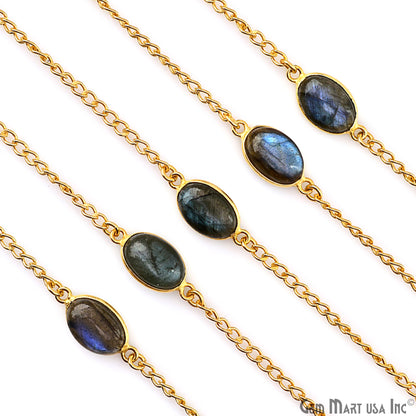 Labradorite 8x12mm Oval Gold Plated Bezel Cabochon Continuous Connector Chain