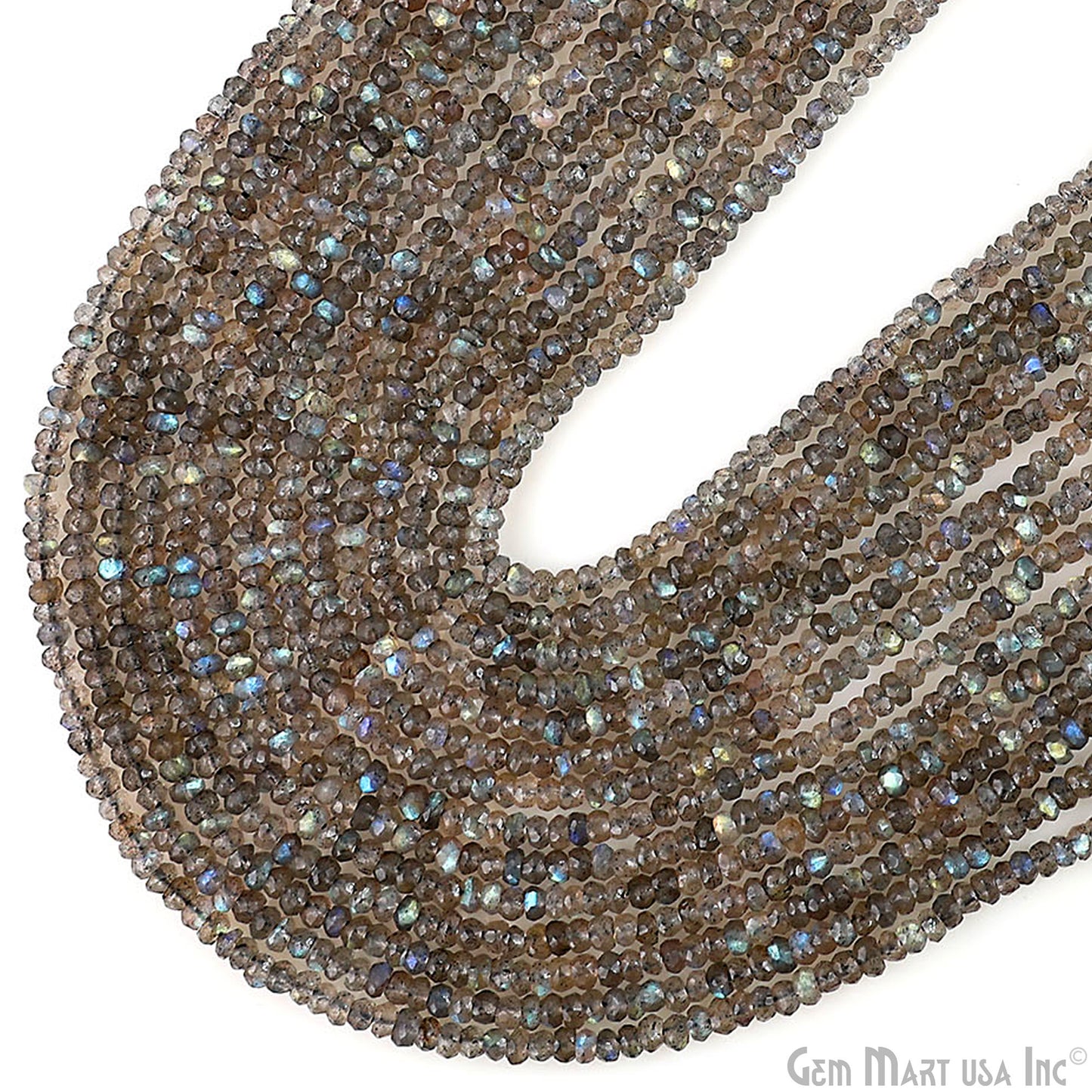 Labradorite Rondelle Beads, 12.5 Inch Gemstone Strands, Drilled Strung Nugget Beads, Faceted Round, 3-4mm