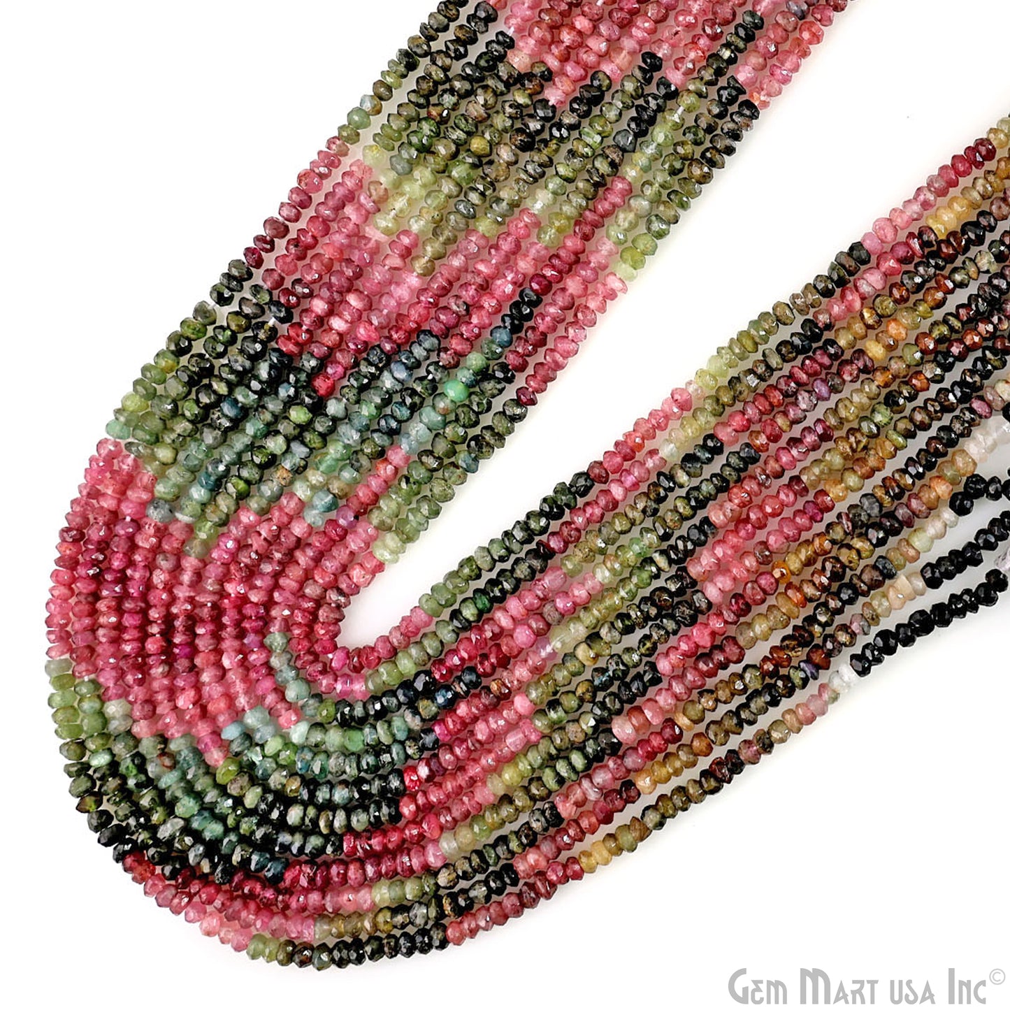 Multi Tourmaline Rondelle Beads, 12-13 Inch Gemstone Strands, Drilled Strung Nugget Beads, Faceted Round, 3mm