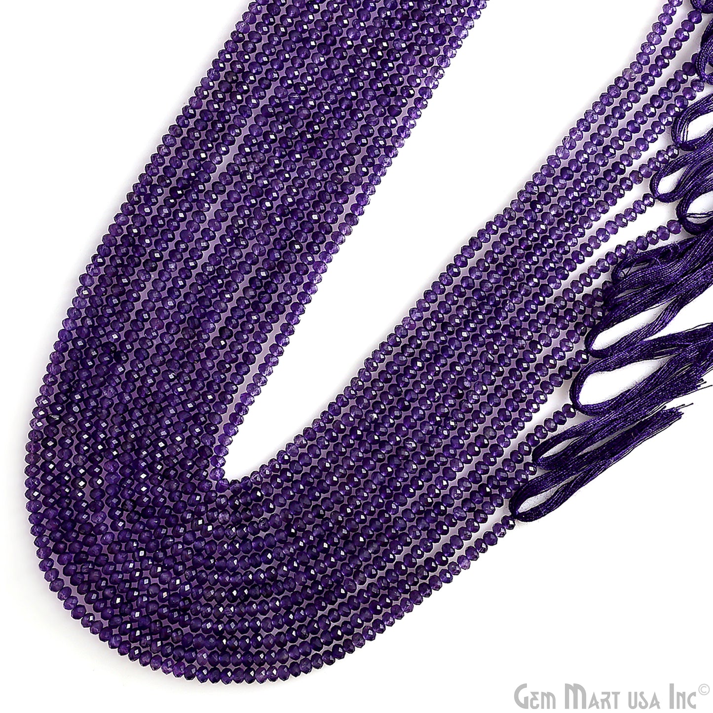 Amethyst Rondelle Beads, 12.5 Inch Gemstone Strands, Drilled Strung Nugget Beads, Faceted Round, 4mm