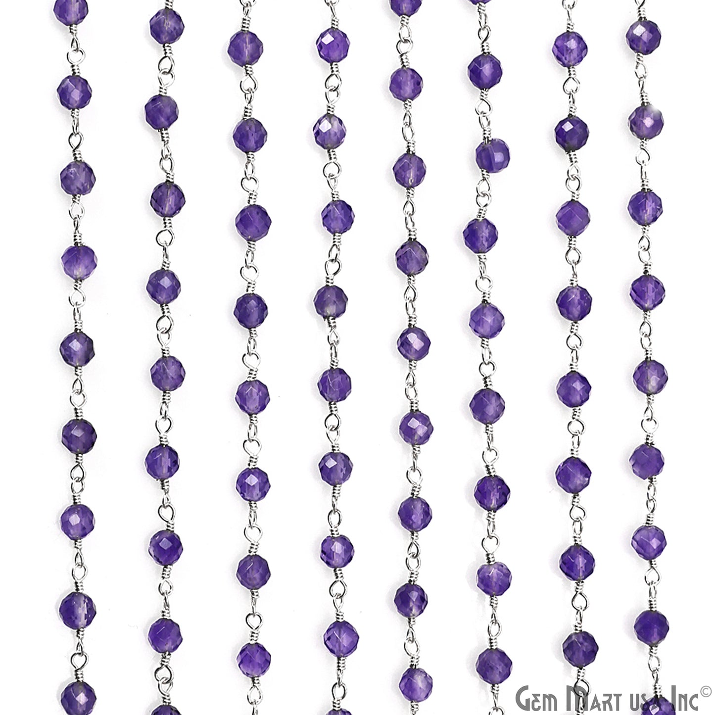 Amethyst 4mm Silver Plated Beaded Wire Wrapped Rosary Chain