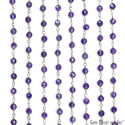 Amethyst 4mm Silver Plated Beaded Wire Wrapped Rosary Chain