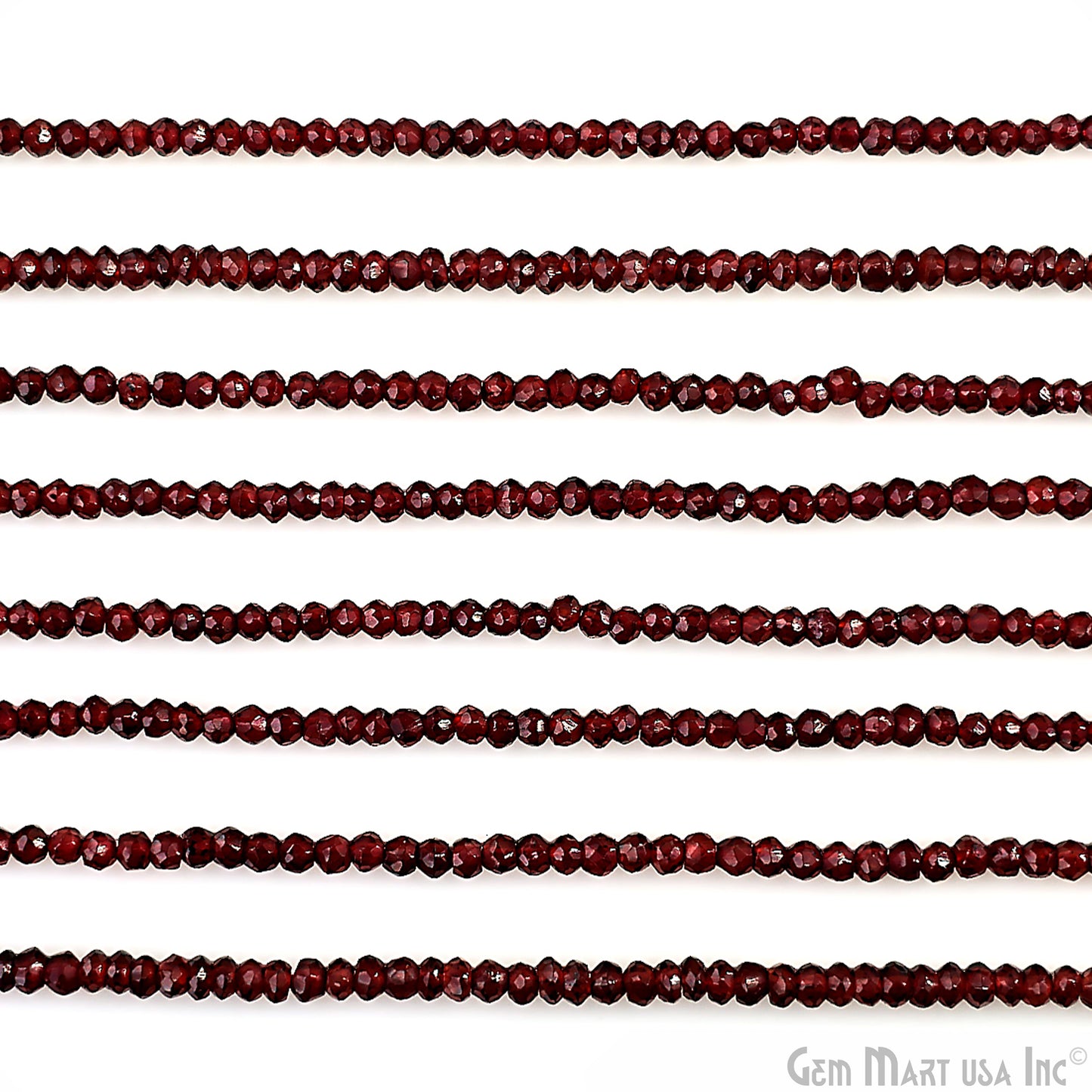 Garnet Rondelle Beads, 12.5 Inch Gemstone Strands, Drilled Strung Nugget Beads, Faceted Round, 2-2.5mm