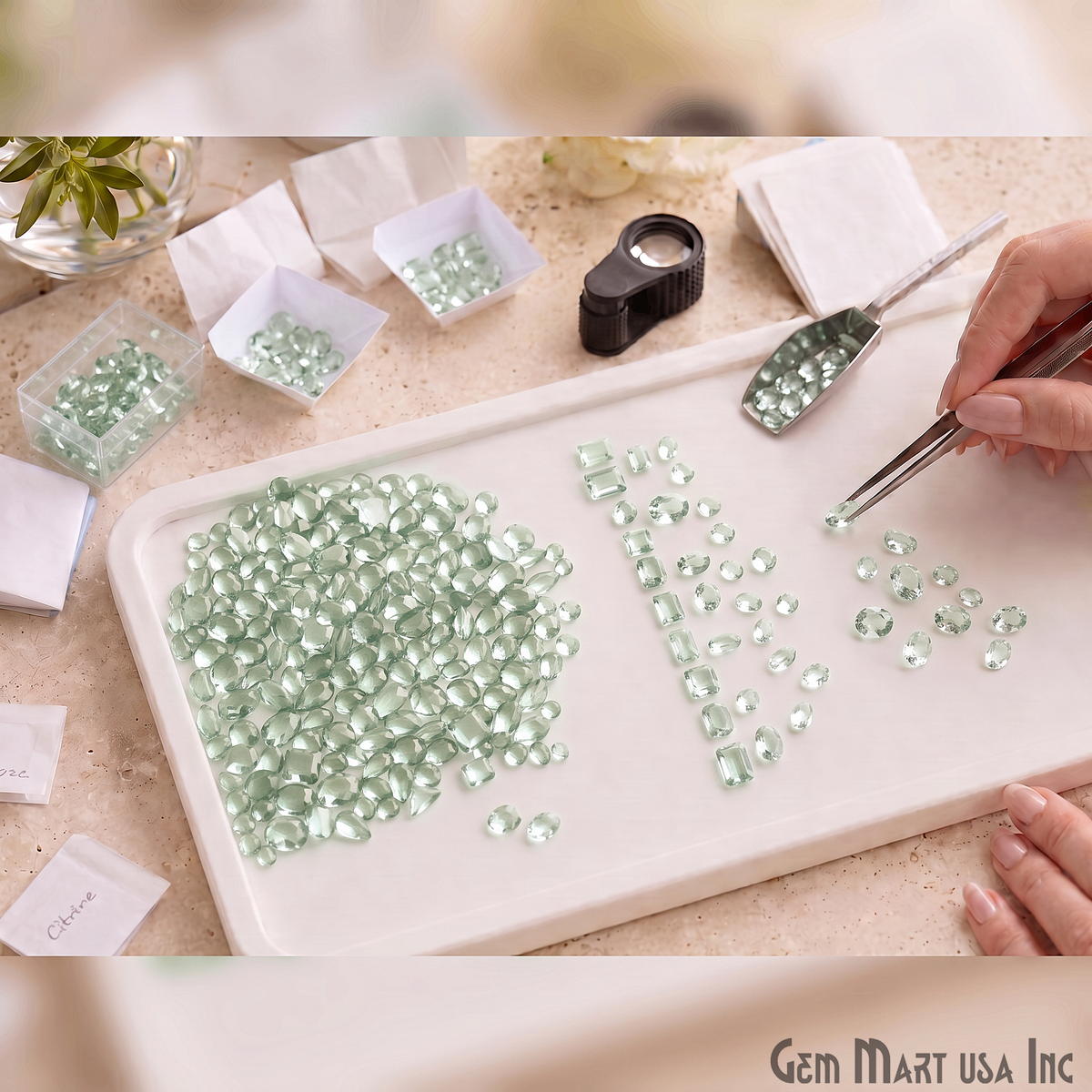 Green Amethyst Wholesale Gemstones, 100% Natural Semi-Precious Gems, Green Faceted Loose Gems, 4-8mm, Mixed, 50 Carats