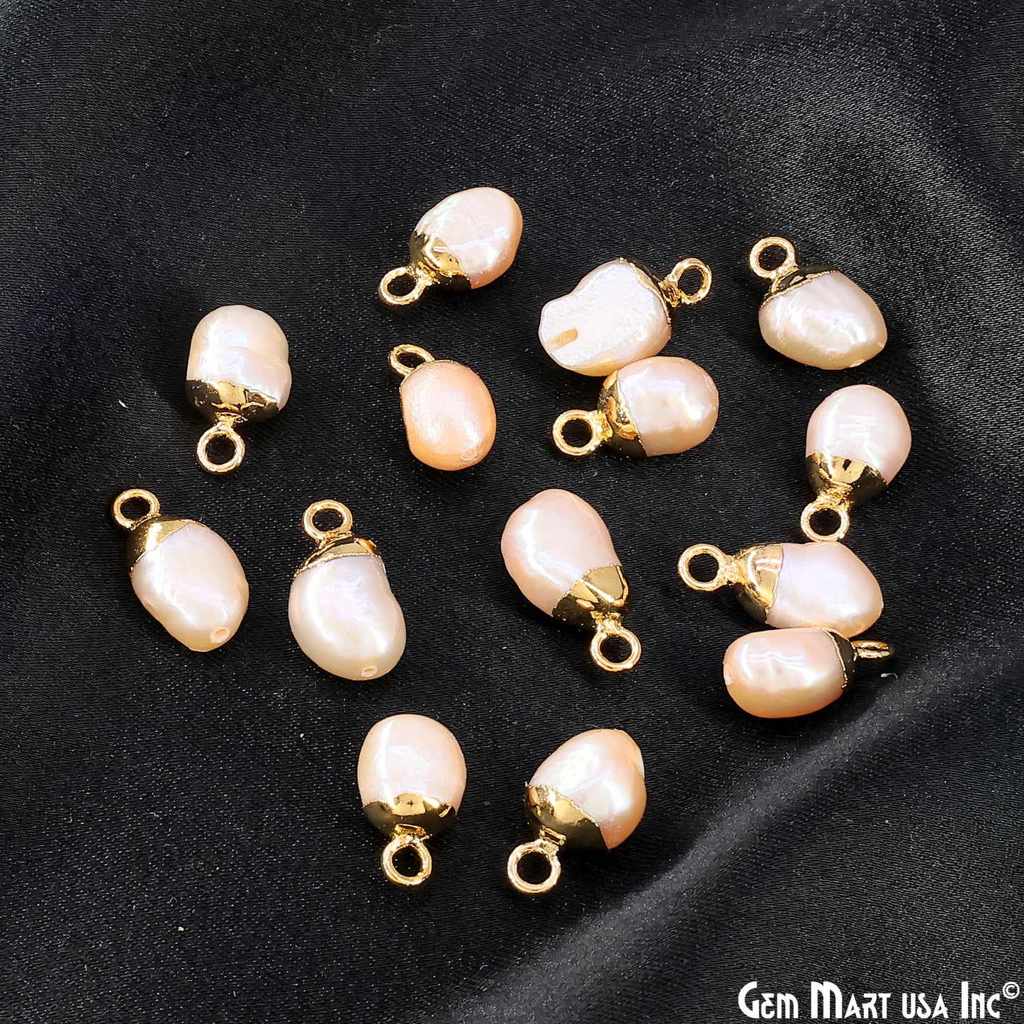 Pearl Freeform Cabochon Charm With Gold Electroplated Cap Single Bail Pendant