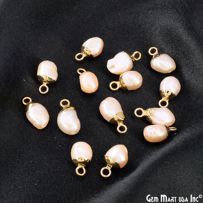 Pearl Freeform Cabochon Charm With Gold Electroplated Cap Single Bail Pendant