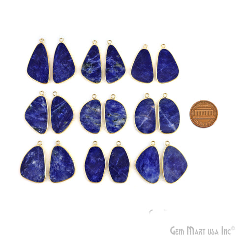 Sodalite Free Form Gold Plated Single Bail Bezel Smooth Slab Slice Thick Gemstone Connector 31x17mm 1 Pair