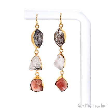 Rough Gemstone Bezel Setting 55x9mm Gold Plated Long Dangle Earring Pair Connectors