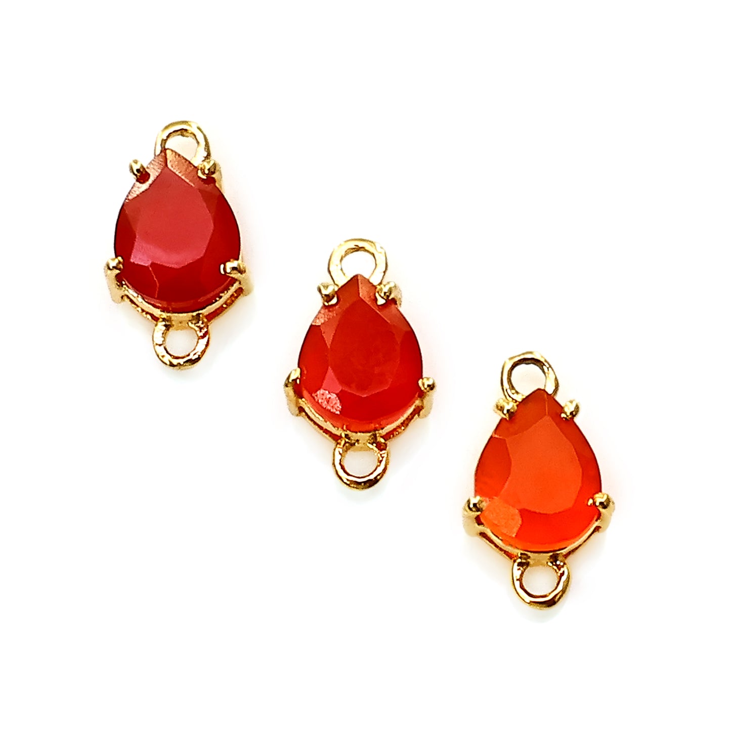 Carnelian 6x8mm Pears Gold Plated Prong Setting Gemstone Connector (Pick Bail)