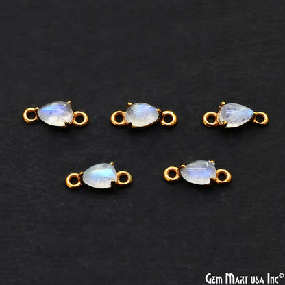 Rainbow Moonstone Cabochon Pears Prong Gold Plated Bail Connector