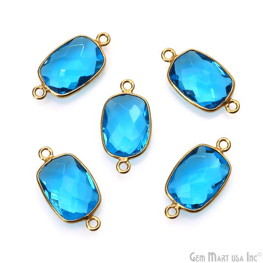 Blue Topaz Bezel Connector Octagon Shape 24K Gold Plated Double Bail Connector (HB-11546)