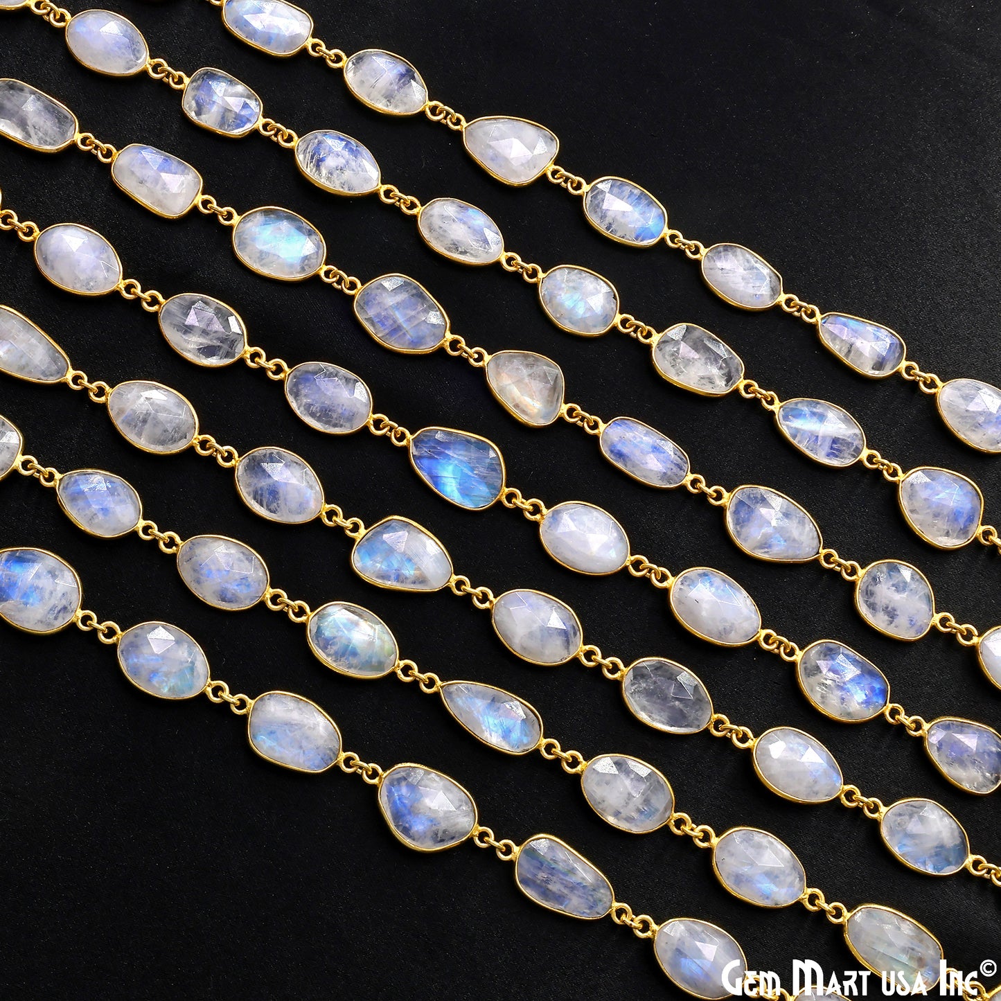Rainbow Moonstone Fancy Cut Shape 15mm UP Gold Plated Continuous Connector Chains