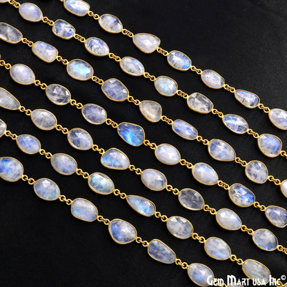 Rainbow Moonstone Fancy Cut Shape 15mm UP Gold Plated Continuous Connector Chains