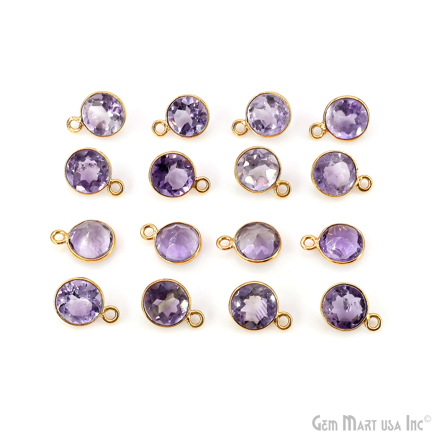 Round 8mm Brilliant Cut Gold Plated Bezel Single Bail Gemstone Connector