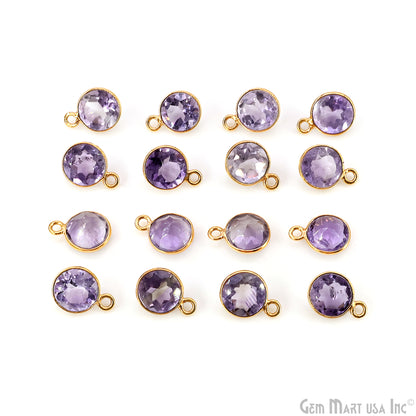 Round 8mm Brilliant Cut Gold Plated Bezel Single Bail Gemstone Connector