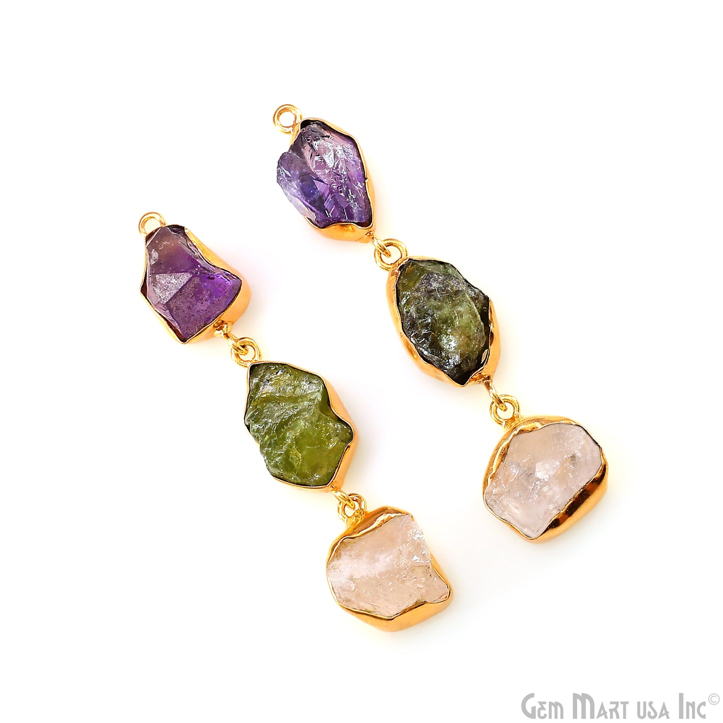 Rough Gemstone Bezel Setting 56x10mm Gold Plated Long Dangle Earring Pair Connectors