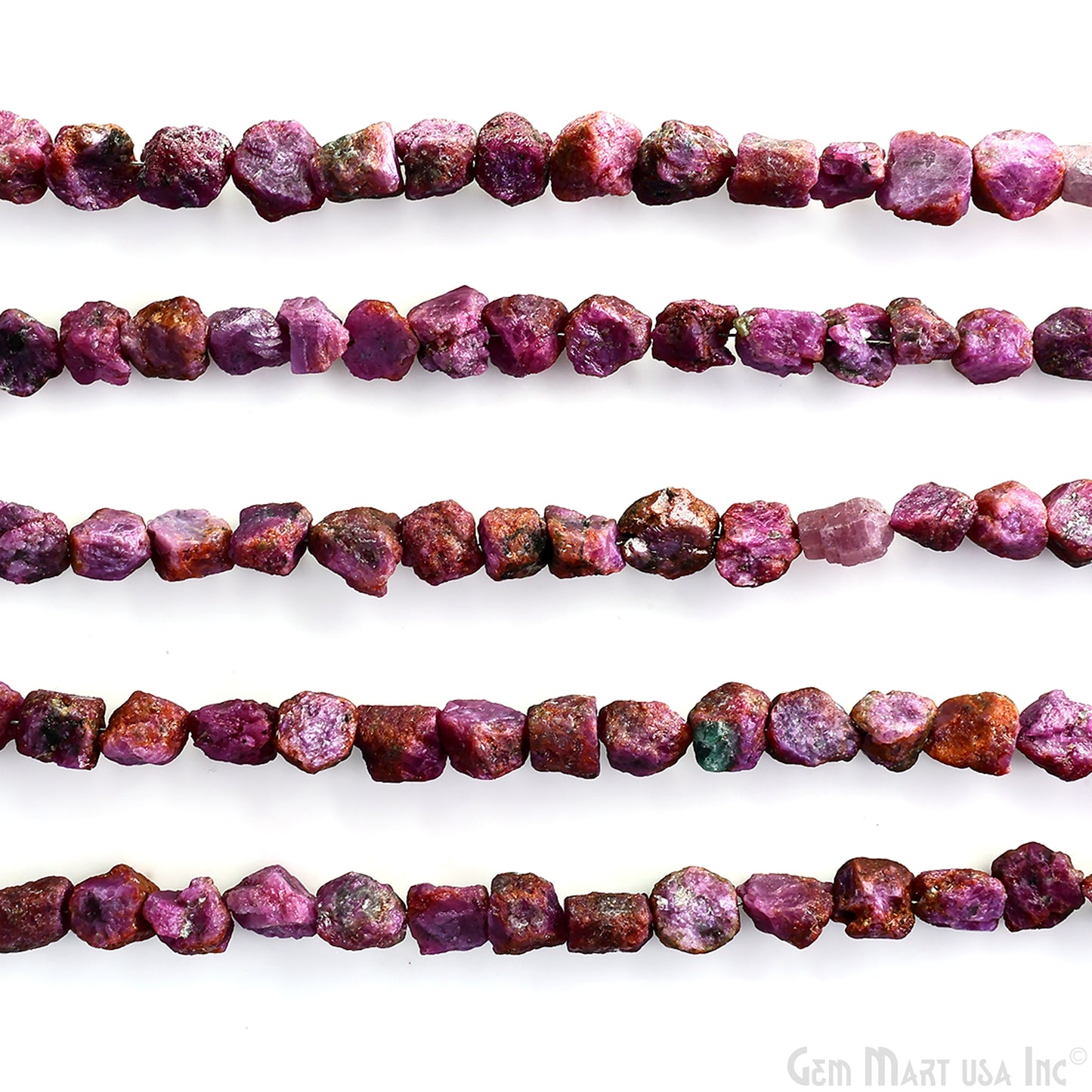 Ruby Rough Beads, 9 Inch Gemstone Strands, Drilled Strung Briolette Beads, Free Form, 7x5mm