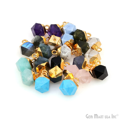 Gemstone Hexagonal Prism Shape Pendant 12x10mm Gold Plated Charm for DIY Jewelry