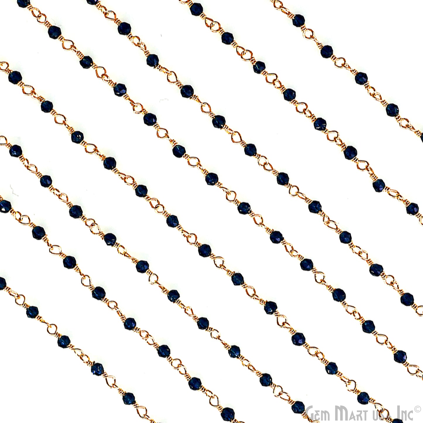 Sapphire Jade 2-2.5mm Tiny Beads Gold Wire Wrapped Rosary Chain