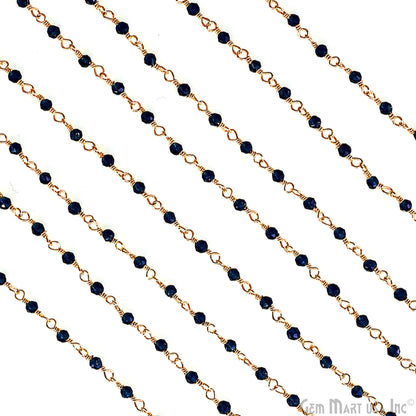 Sapphire Jade 2-2.5mm Tiny Beads Gold Wire Wrapped Rosary Chain