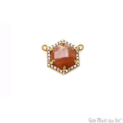 Sunstone Hexagon CZ Pave 18x15mm Hexagon Gold Plated Prong Setting Gemstone Connector