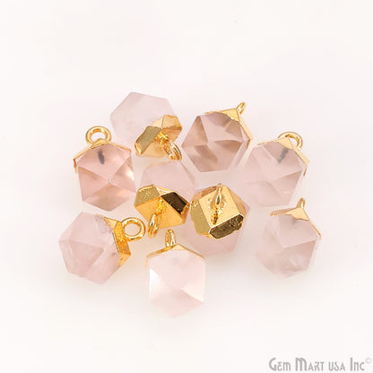 Gemstone Hexagonal Prism Shape Pendant 12x10mm Gold Plated Charm for DIY Jewelry