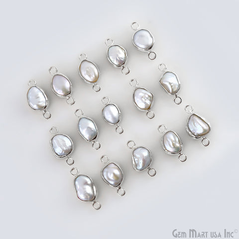 Pearl 20x9mm Silver Plated Bezel Oval Shape Double Bail Connector