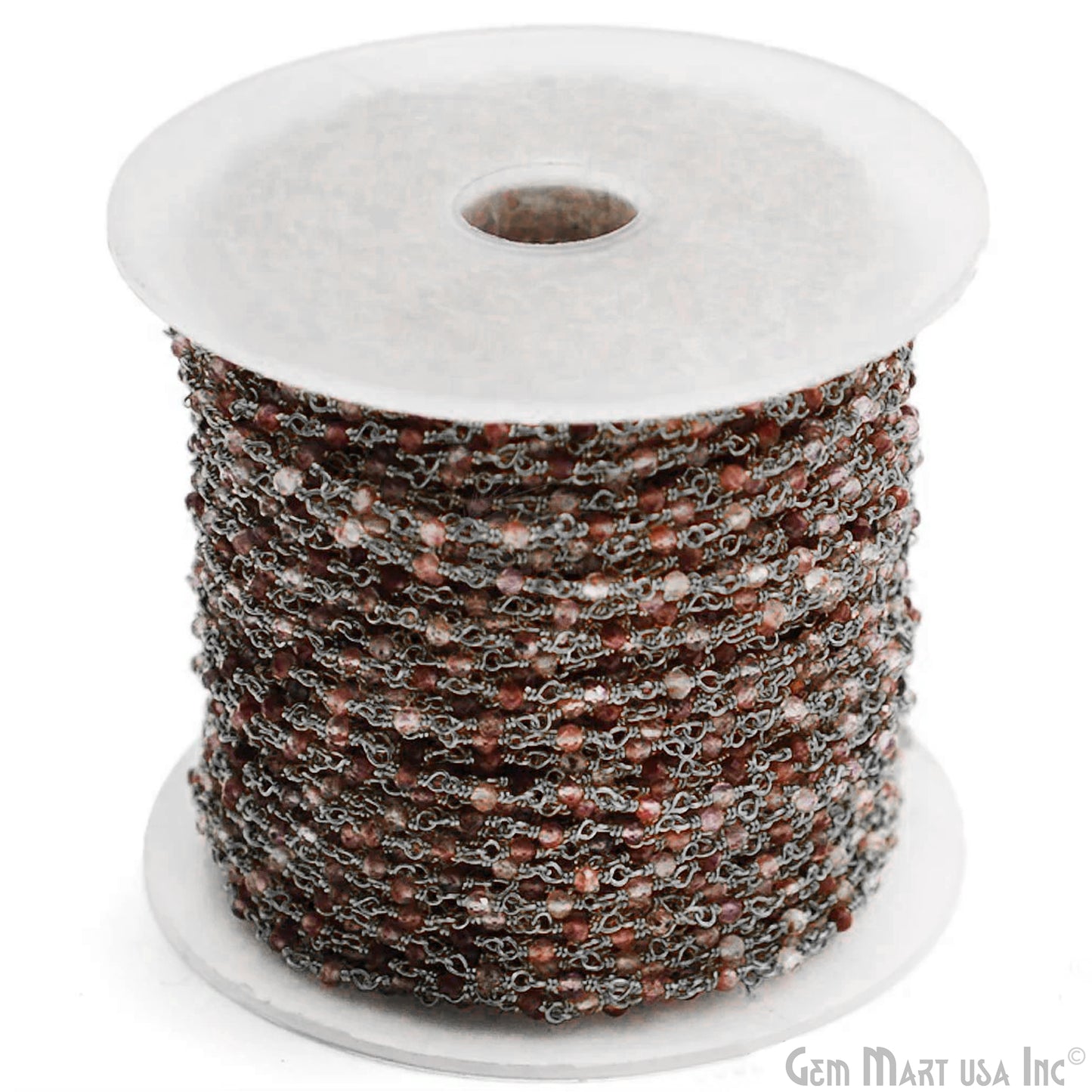 Shaded Strawberry Quartz Black Plated Wire Wrapped Gemstone Beads Rosary Chain