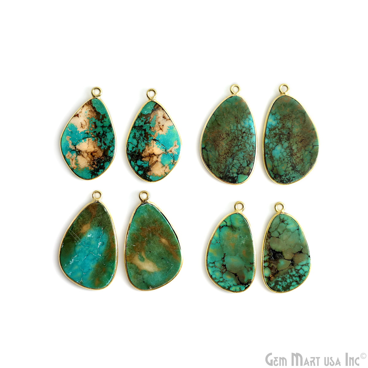 Turquoise Jasper Oval Gold Plated Single Bail Bezel Smooth Slab Slice Thick Gemstone Connector 30x18mm 1 Pair