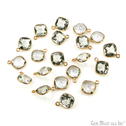 Green Amethyst 10mm Cushion Brilliant Cut Gold Plated Bezel Single Bail Connector