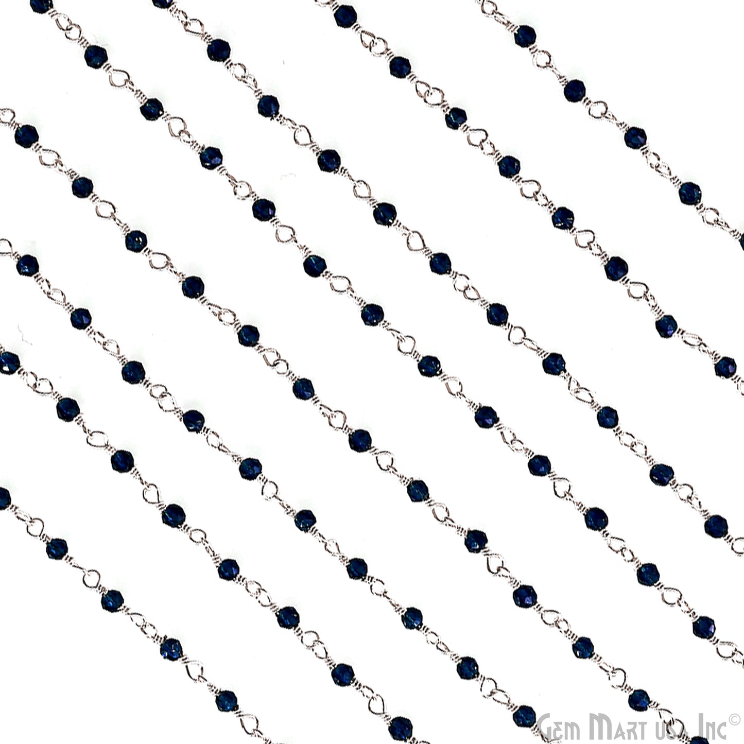 Sapphire Jade 2-2.5mm Tiny Beads Silver Wire Wrapped Rosary Chain