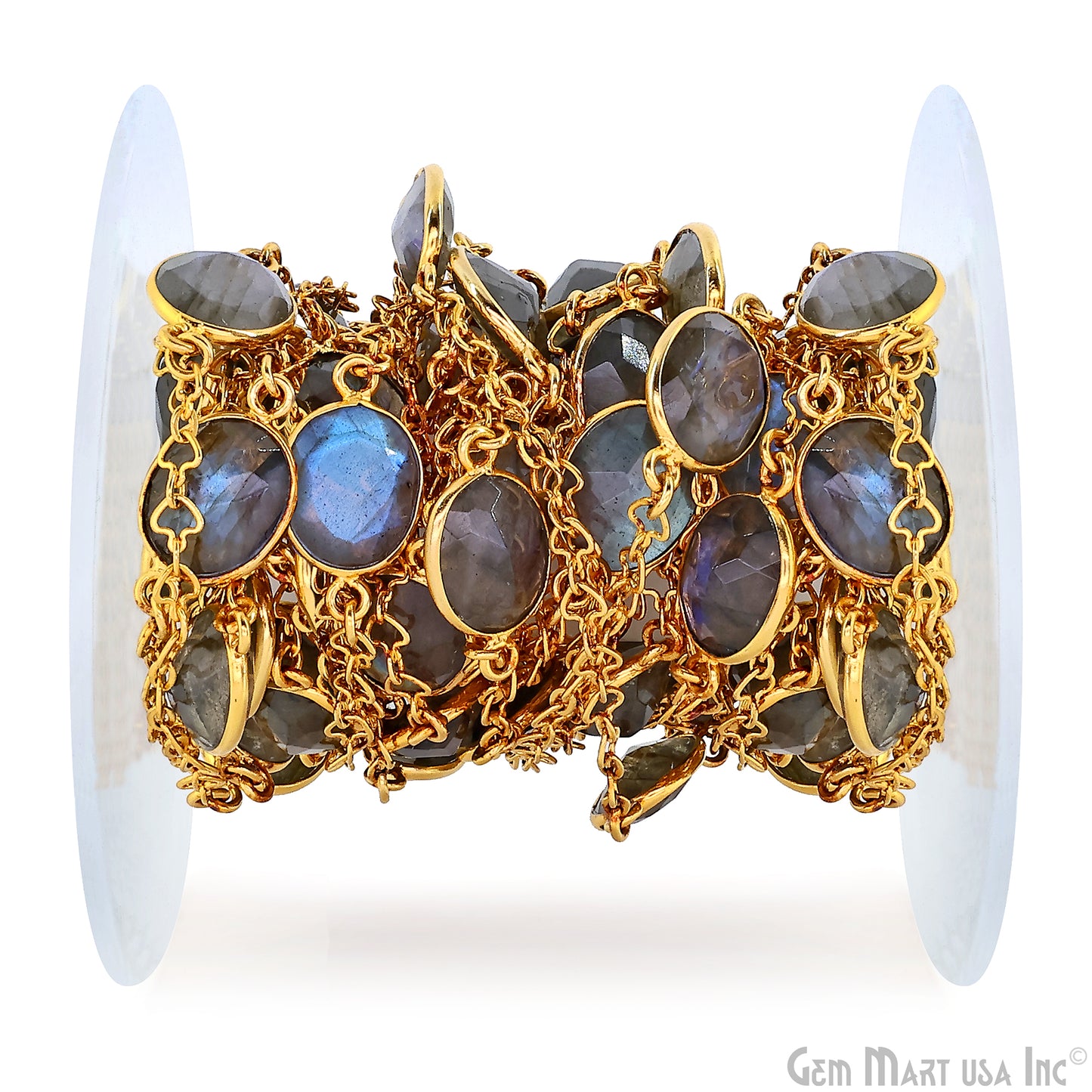 Labradorite Oval 10x12mm Gold Plated Link Bezel Connector Chain