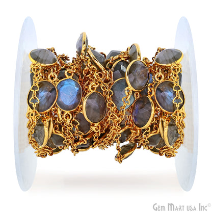 Labradorite Oval 10x12mm Gold Plated Link Bezel Connector Chain