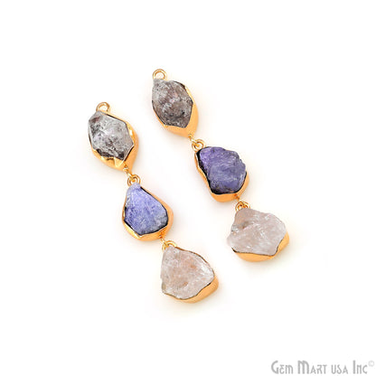 Rough Gemstone Bezel Setting 58x10mm Gold Plated Long Dangle Earring Pair Connectors
