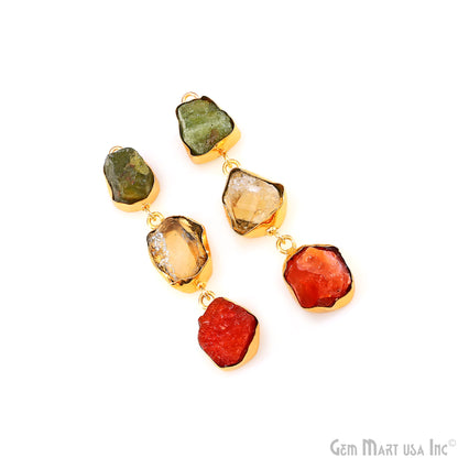 Rough Gemstone Bezel Setting 52x10mm Gold Plated Long Dangle Earring Pair Connectors