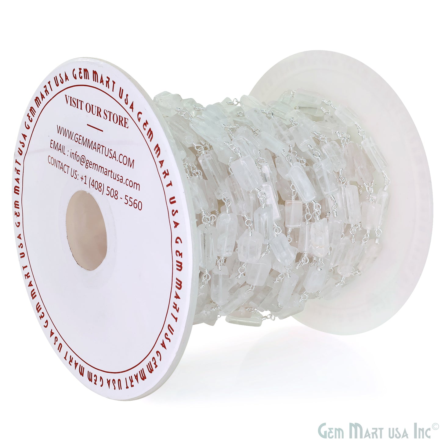 Rose Quartz Tumble Beads 8x5mm Silver Wire Wrapped Rosary Chain