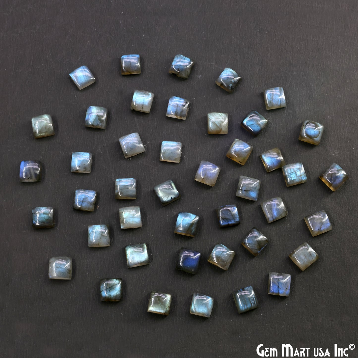 Labradorite Wholesale Gemstones, 100% Natural Semi-Precious Gems, Blue Flash Cabochon Loose Gems, 8mm, Square, 4PC Lot