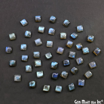 Labradorite Wholesale Gemstones, 100% Natural Semi-Precious Gems, Blue Flash Cabochon Loose Gems, 8mm, Square, 4PC Lot