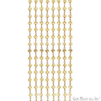 Citrine 4mm Gold Plated Wire Wrapped Beads Rosary Chain