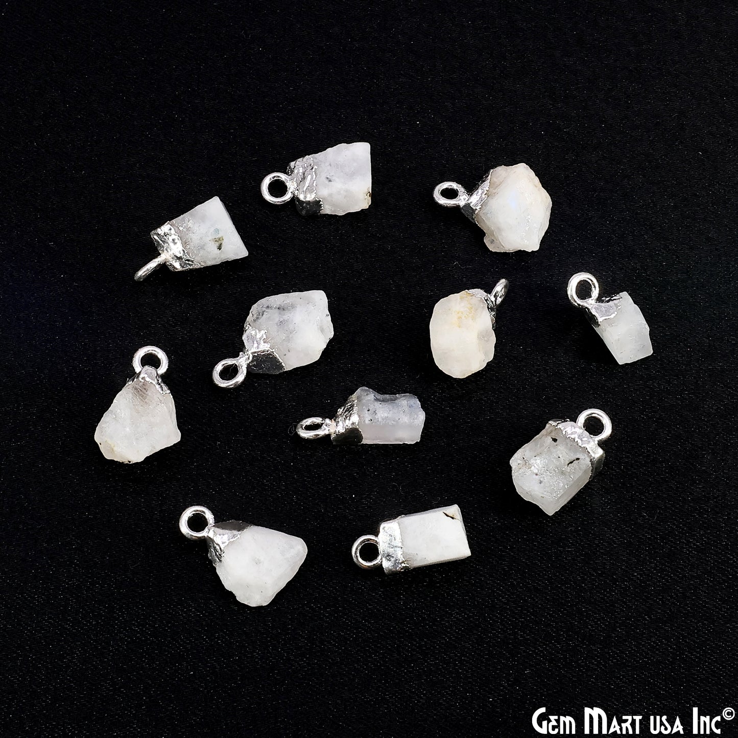 Rough Rainbow Moonstone Gemstone Organic Silver Edged Single Bail Connector