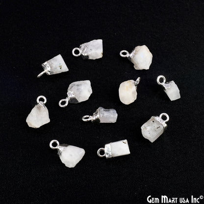 Rough Rainbow Moonstone Gemstone Organic Silver Edged Single Bail Connector