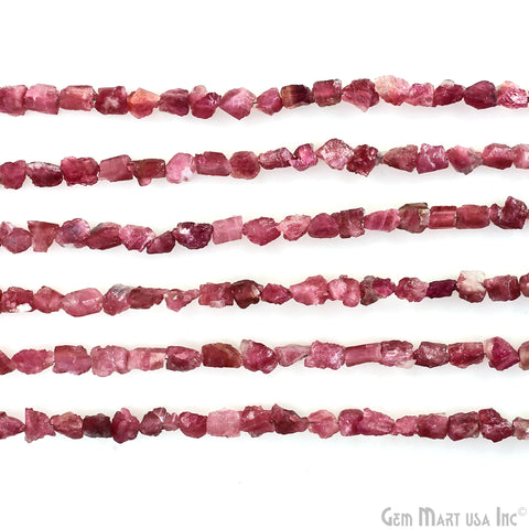 Pink Tourmaline Rough Beads, 9 Inch Gemstone Strands, Drilled Strung Briolette Beads, Free Form, 7x5mm