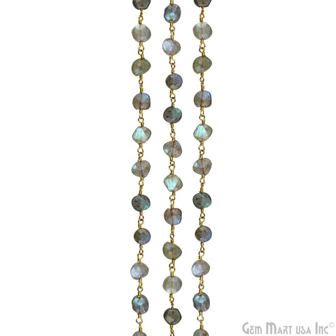 Labradorite Coin 5-6mm Gold Wire Wrapped Rosary Chain