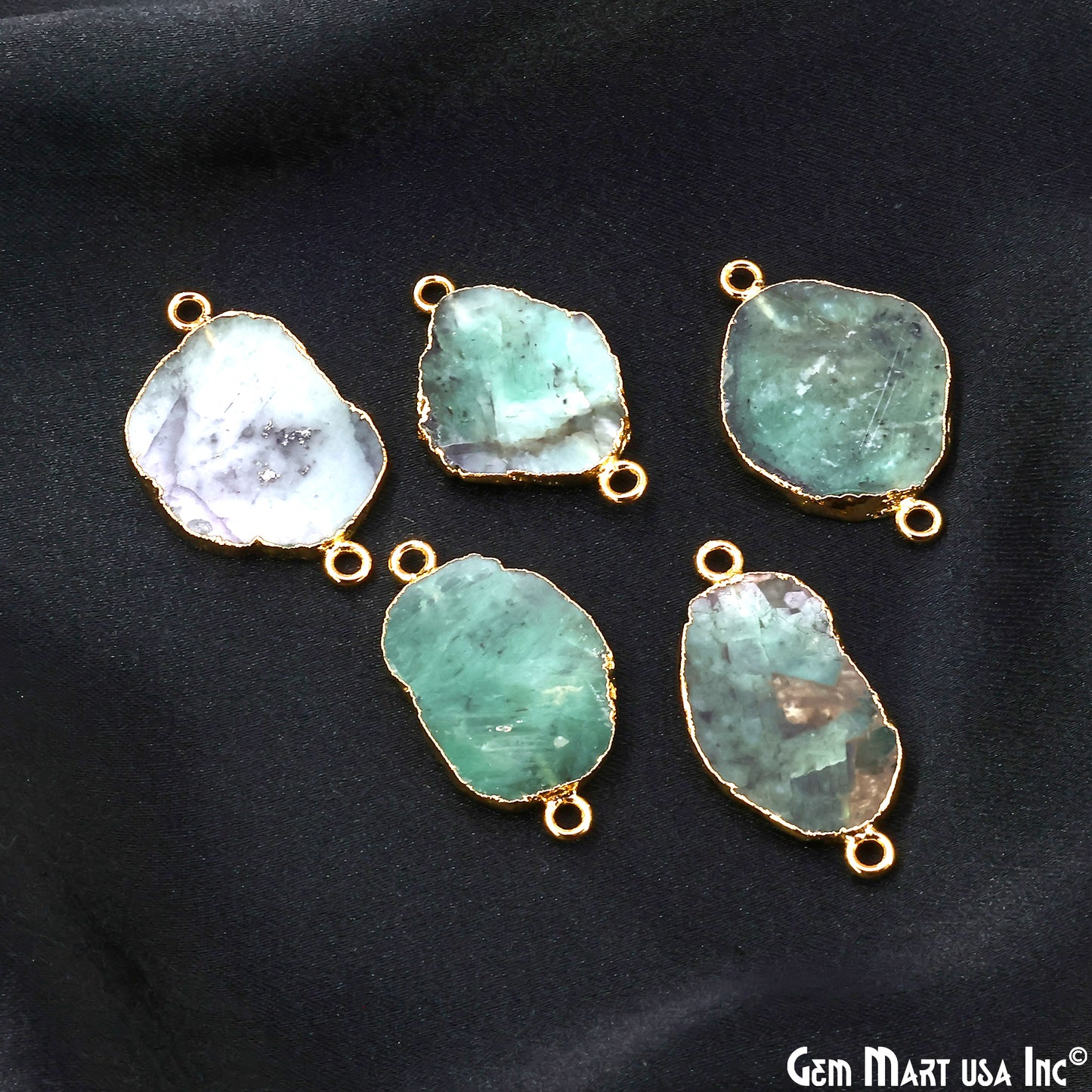 Emerald Free Form 28x18mm Electroplated Gemstone Double Bail Connector