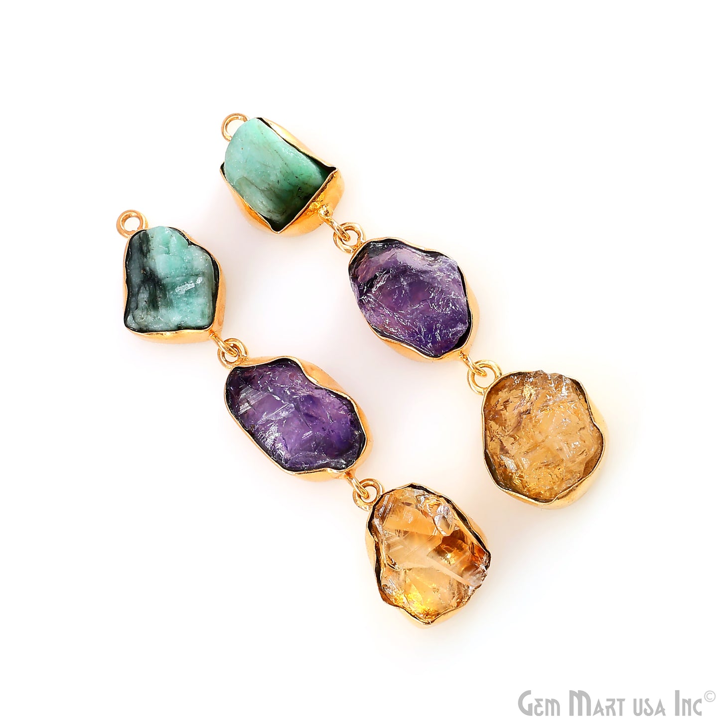 Rough Gemstone Bezel Setting 56x11mm Gold Plated Long Dangle Earring Pair Connectors